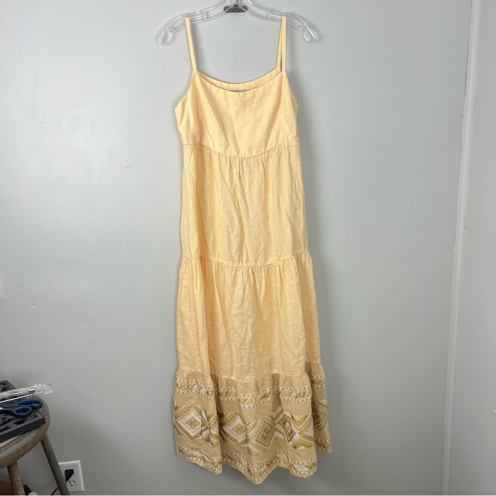 Haris Cotton 100% Linen Tiered Embroidered Maxi Dress